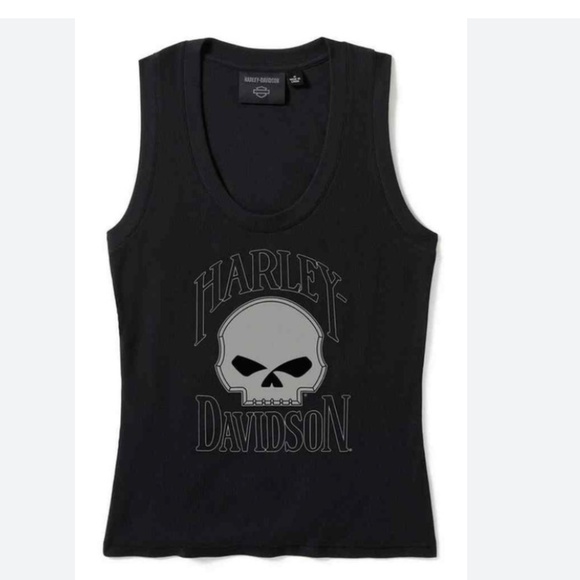 HARLEY-DAVIDSON Willie G Skull Ribbed Tank Top Black Size Medium - Picture 2 of 13